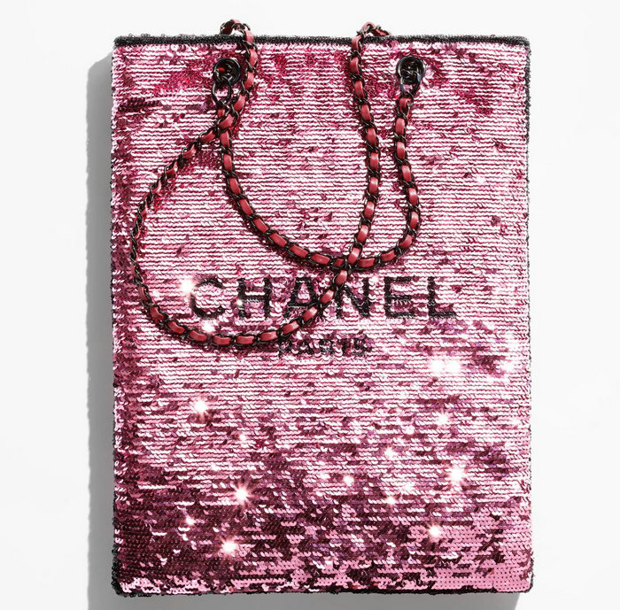 Chanel Sequins Shopping Bag Dark Pink AS4856