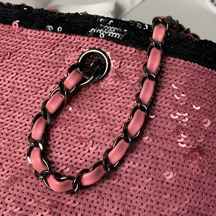 Chanel Sequins Shopping Bag Dark Pink AS4856