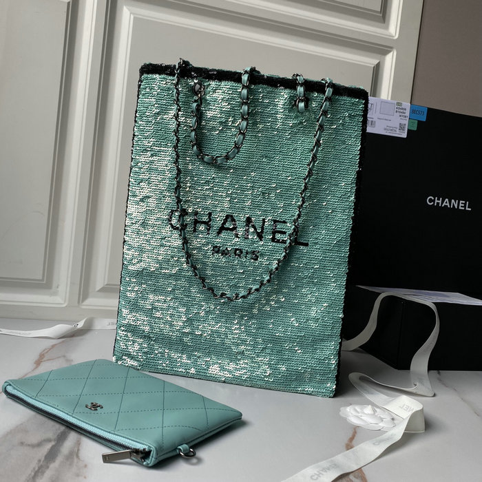 Chanel Sequins Shopping Bag Green AS4856