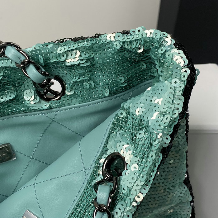 Chanel Sequins Shopping Bag Green AS4856