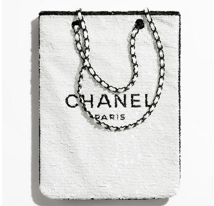 Chanel Sequins Shopping Bag White AS4856