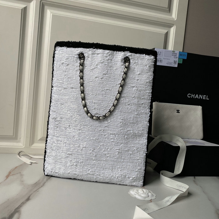 Chanel Sequins Shopping Bag White AS4856