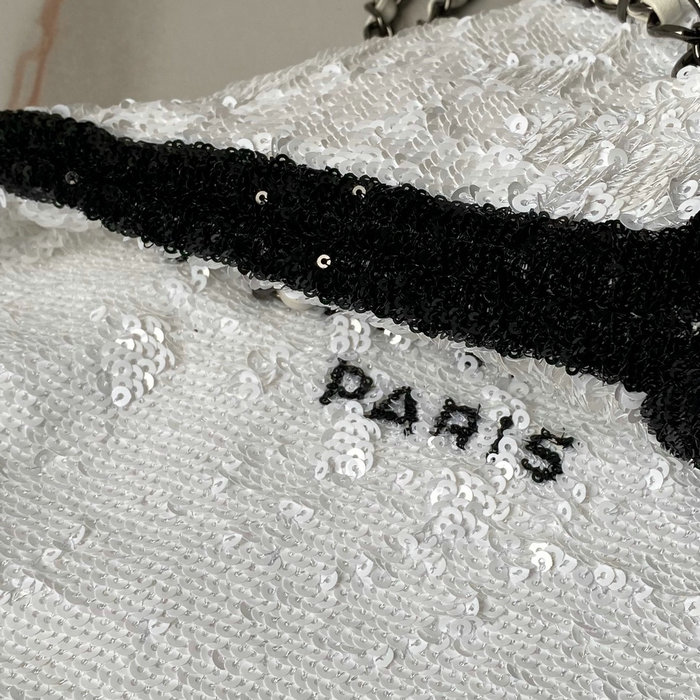 Chanel Sequins Shopping Bag White AS4856