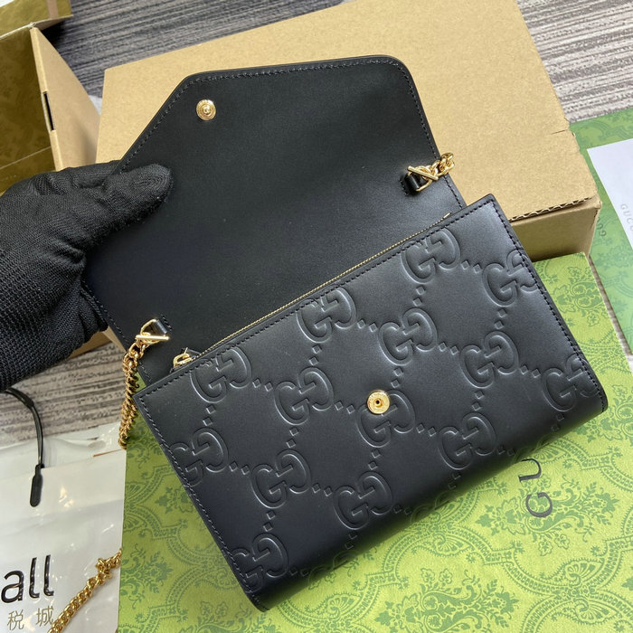 Gucci GG Leather Chain Wallet Black 781555