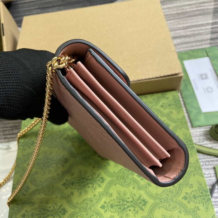 Gucci GG Leather Chain Wallet Rose 781555