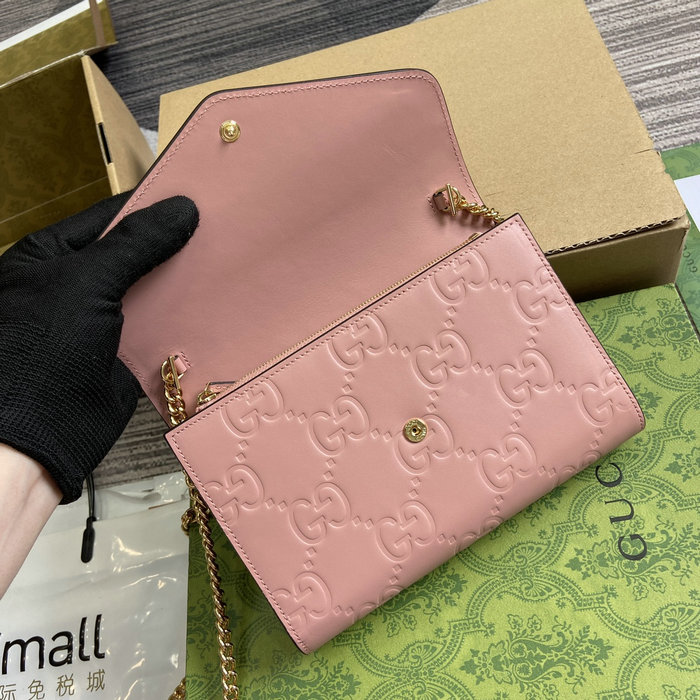 Gucci GG Leather Chain Wallet Rose 781555