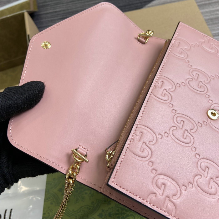 Gucci GG Leather Chain Wallet Rose 781555