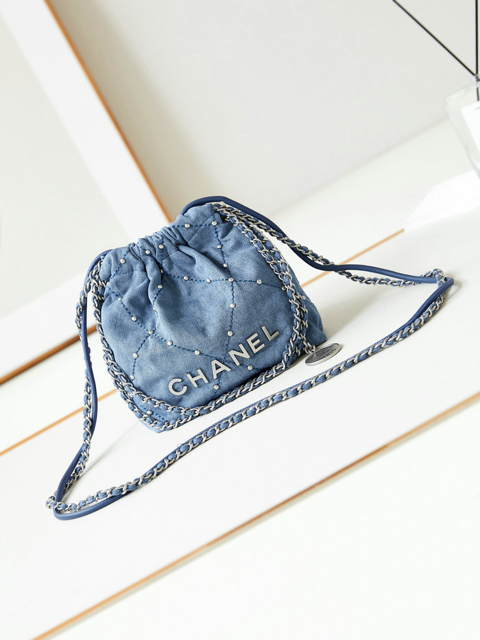 Mini Chanel 22 Denim Handbag Blue AS3980