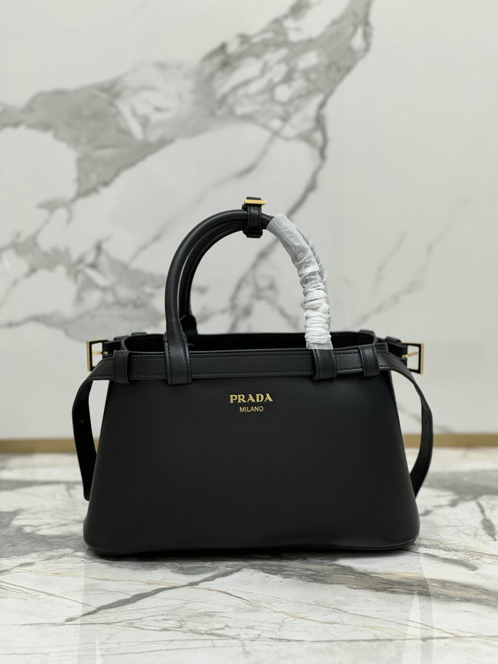 Prada Buckle Small Leather Handbag Black 1BA418