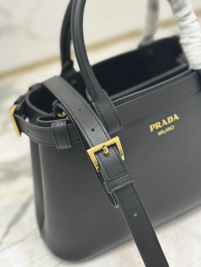 Prada Buckle Small Leather Handbag Black 1BA418