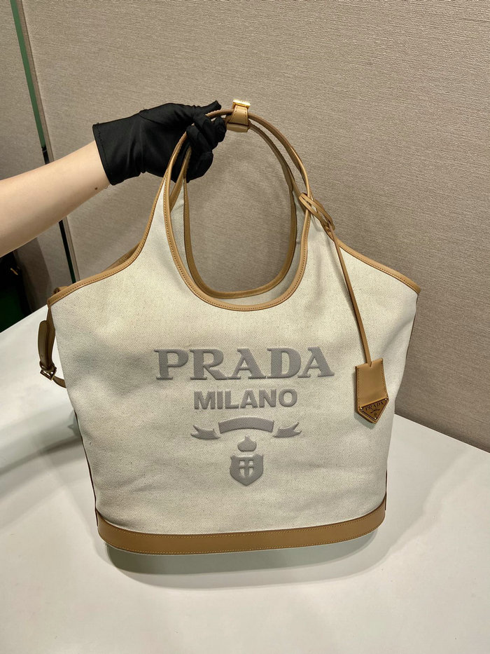 Prada Large linen blend and leather tote bag 1BG472