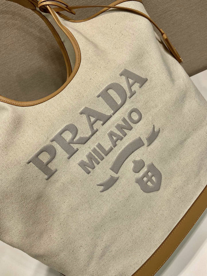 Prada Large linen blend and leather tote bag 1BG472