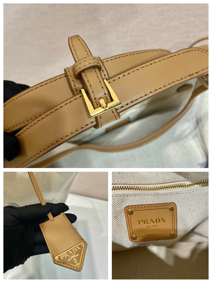 Prada Large linen blend and leather tote bag 1BG472