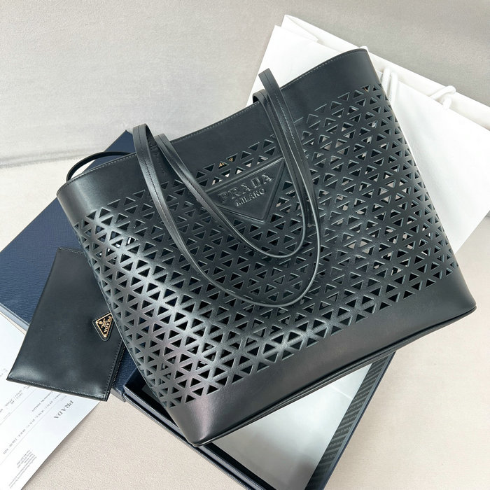 Prada Large perforated leather tote bag 1BG503 Black