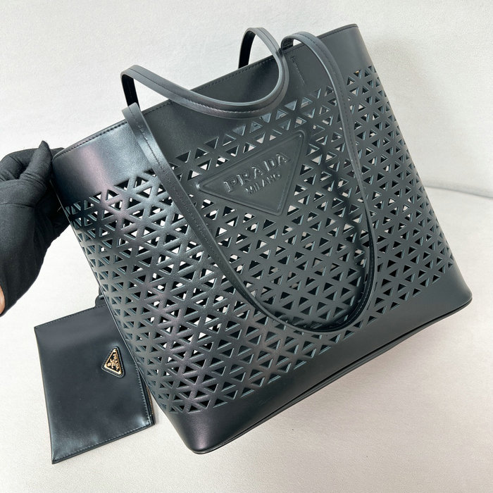 Prada Large perforated leather tote bag 1BG503 Black