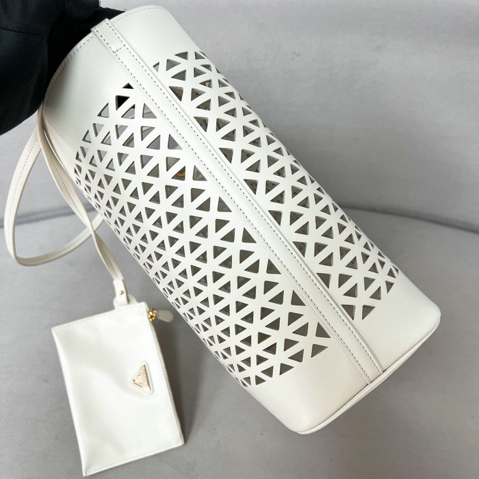 Prada Large perforated leather tote bag 1BG503 White