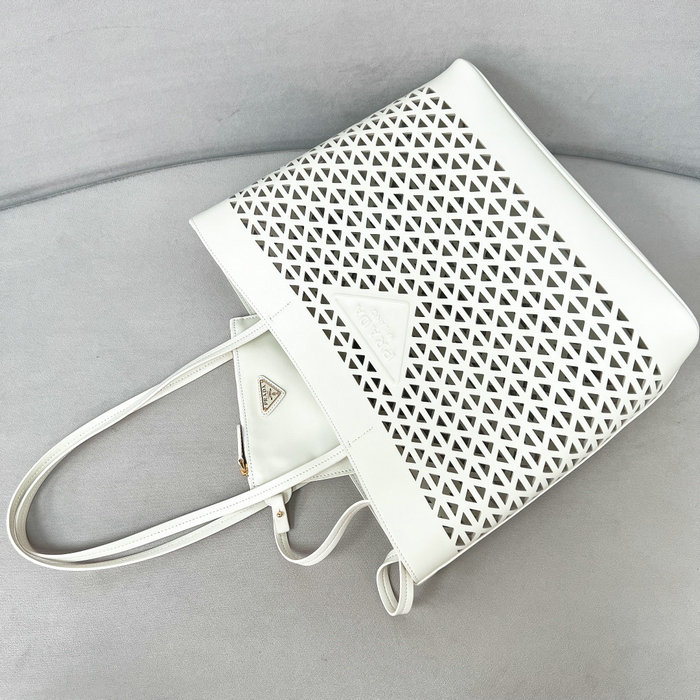 Prada Large perforated leather tote bag 1BG503 White