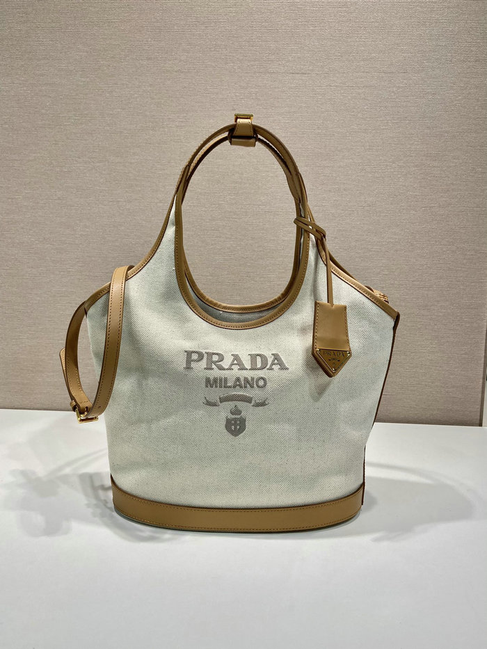 Prada Medium linen blend and leather tote bag 1BG471