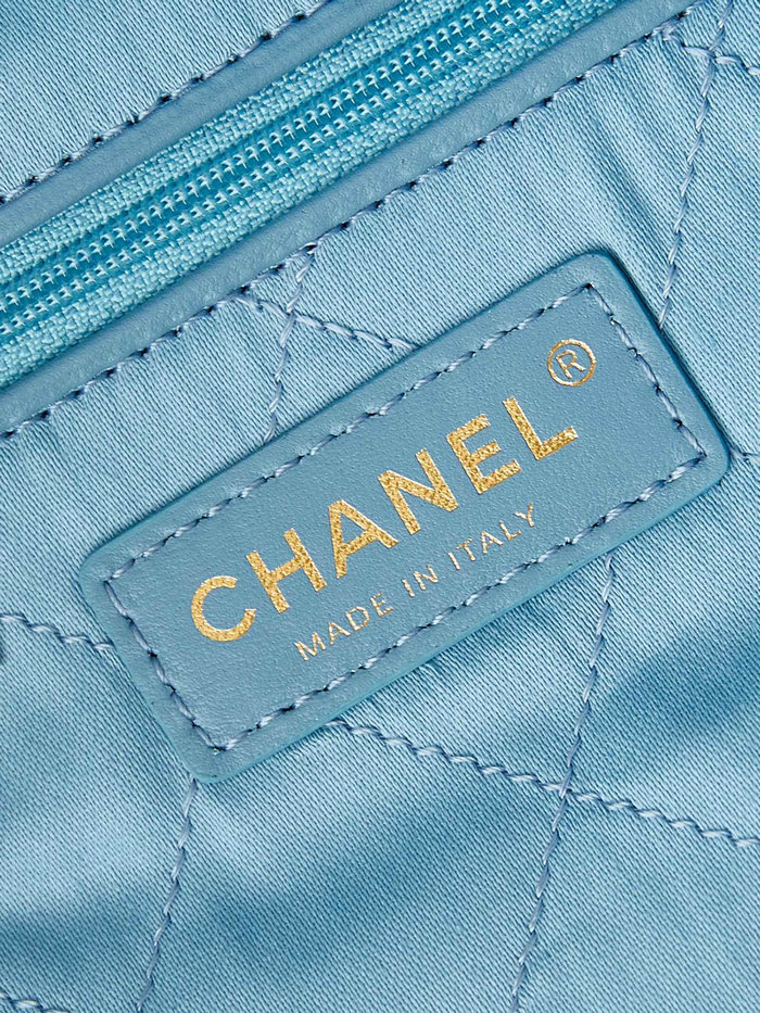 Small Chanel 22 Handbag AS3260 Metallic Blue