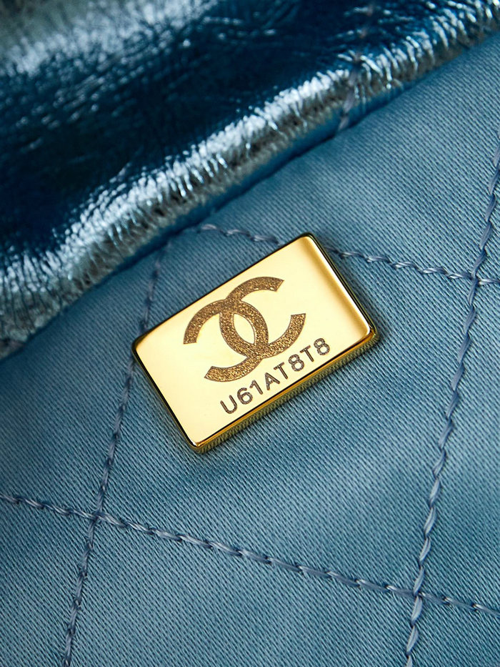 Small Chanel 22 Handbag AS3260 Metallic Blue