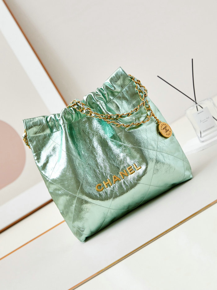Small Chanel 22 Handbag AS3260 Metallic Green