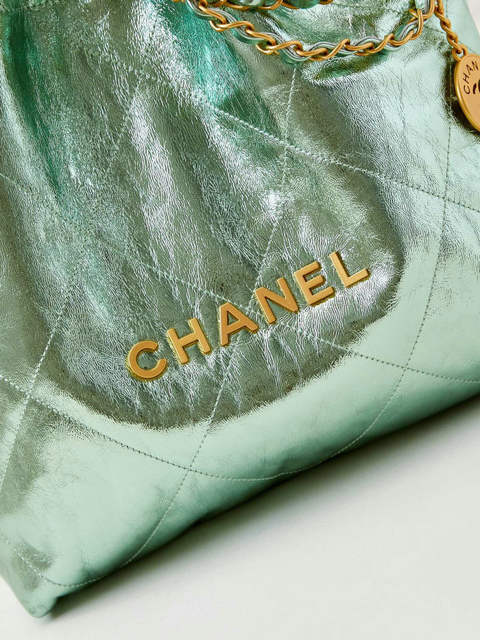 Small Chanel 22 Handbag AS3260 Metallic Green