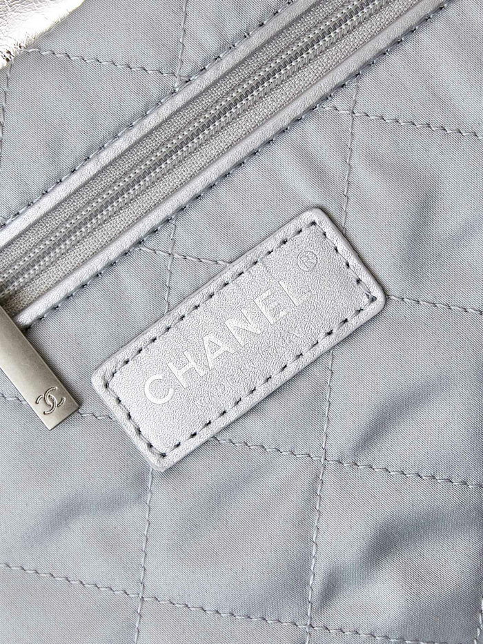 Small Chanel 22 Handbag AS3260 Metallic Silver