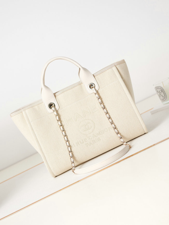 Chanel Deauville Small Shopping Tote Bag AS3257 White