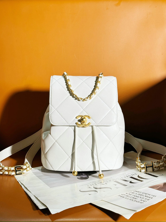 Chanel Lambskin Backpack White AS4866