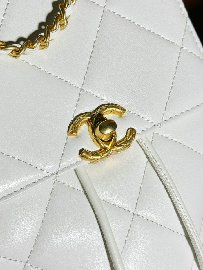 Chanel Lambskin Backpack White AS4866