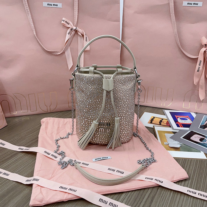 Miu Miu Bucket Bag with Crystals Beige 5BE085