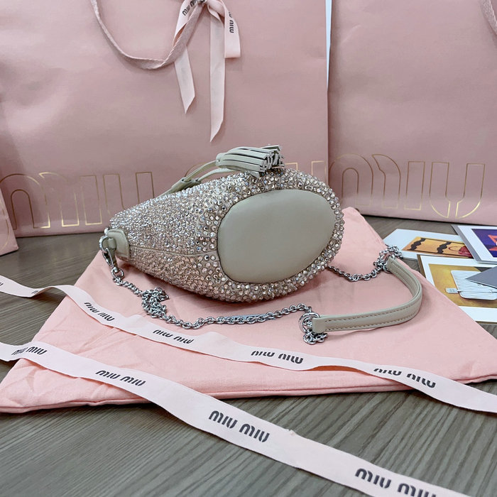 Miu Miu Bucket Bag with Crystals Beige 5BE085