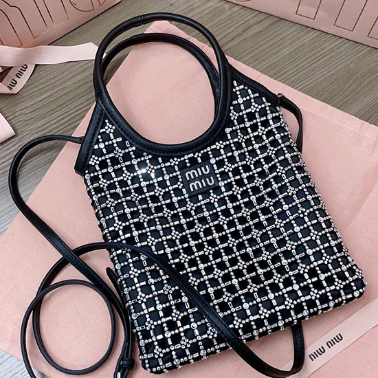 Miu Miu Satin Handbag with Crystals Black 5BA281