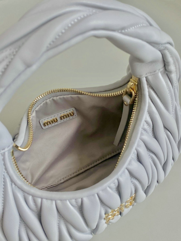 Miu Miu Wander Nappa Leather Hobo Bag Pearl Gray 5BC125