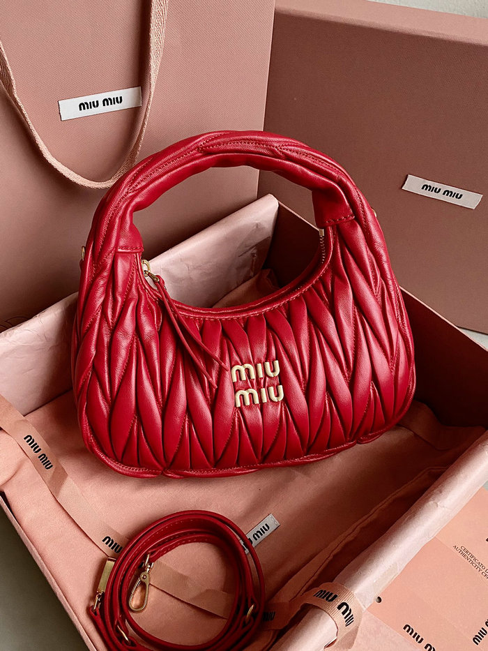 Miu Miu Wander Nappa Leather Hobo Bag Red 5BC125