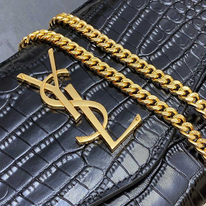 Saint Laurent Crocodile Uptown Chain Wallet 607788 Black with Gold