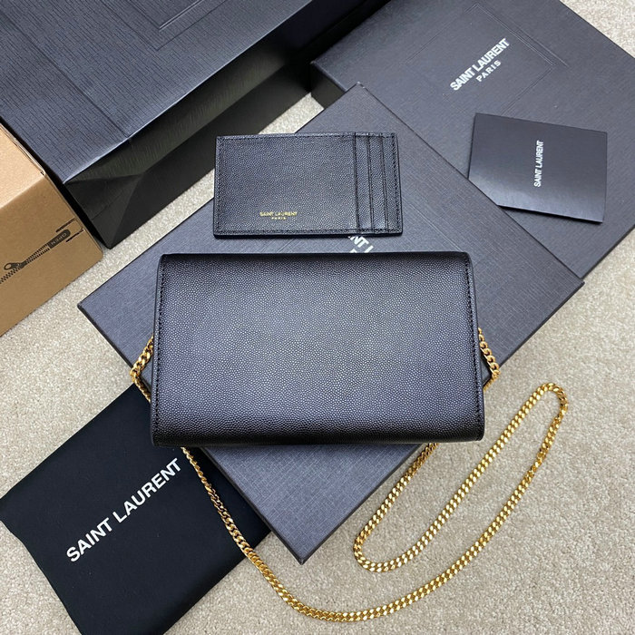 Saint Laurent Uptown Chain Wallet 607788 Black with Gold