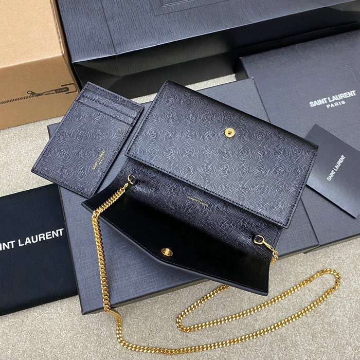 Saint Laurent Uptown Chain Wallet 607788 Black with Gold