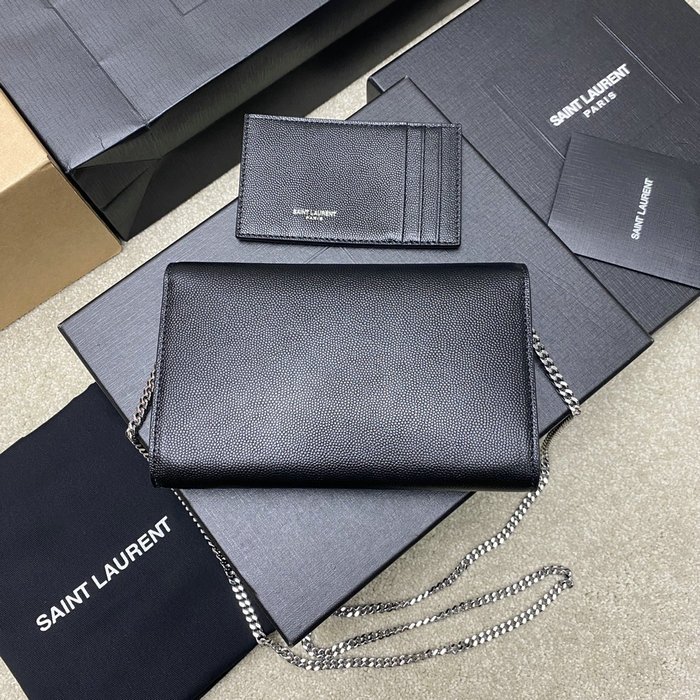 Saint Laurent Uptown Chain Wallet 607788 Black with Silver