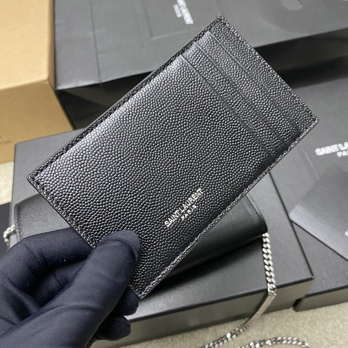 Saint Laurent Uptown Chain Wallet 607788 Black with Silver