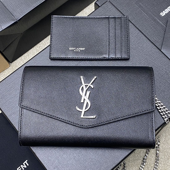 Saint Laurent Uptown Chain Wallet 607788 Black with Silver