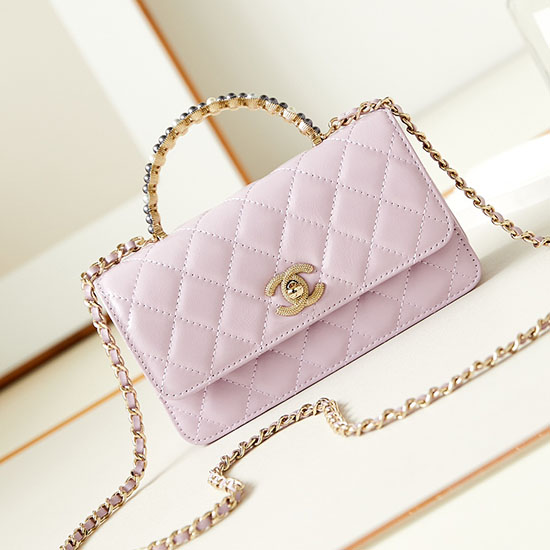 Small Chanel Flap Bag with Top Handle AP3803 Pink
