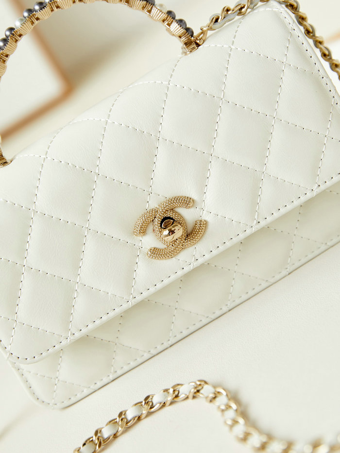 Small Chanel Flap Bag with Top Handle AP3803 White