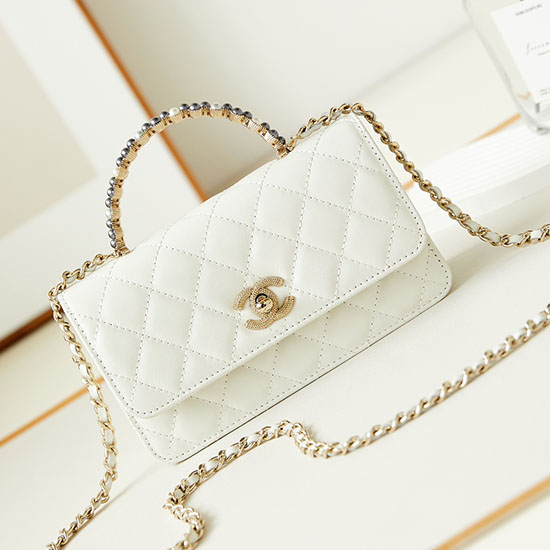 Small Chanel Flap Bag with Top Handle AP3803 White