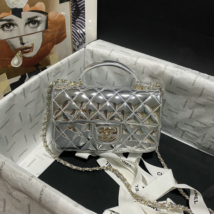 Chanel Patent Leather Mini Flap Bag Silver AS2431