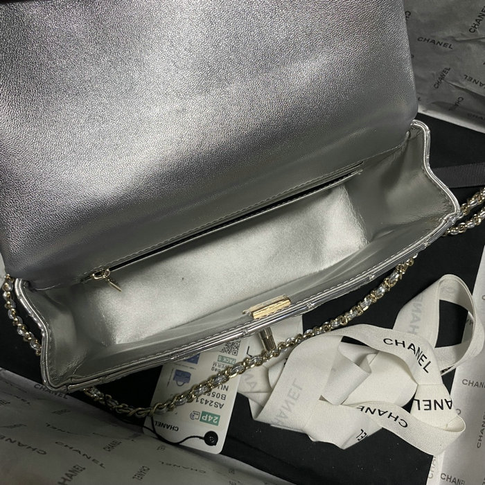 Chanel Patent Leather Mini Flap Bag Silver AS2431