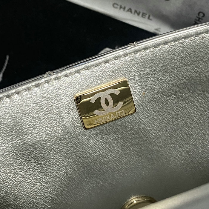 Chanel Patent Leather Mini Flap Bag Silver AS2431