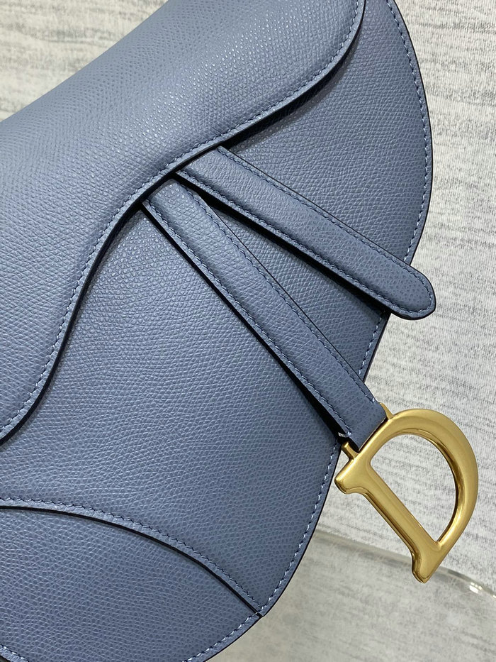 Dior Grained Calfskin Saddle Bag with Strap Denim Blue M0455