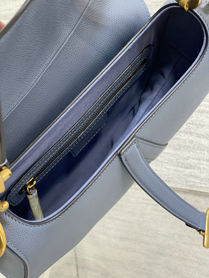 Dior Grained Calfskin Saddle Bag with Strap Denim Blue M0455