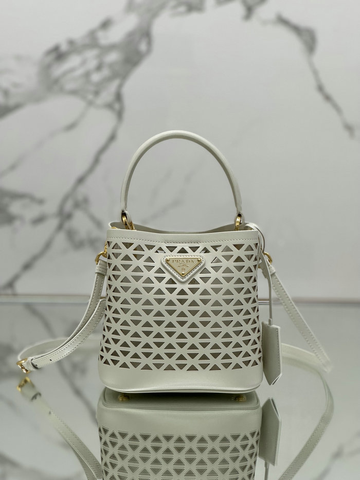 Prada Mini Panier Leather Tote Bag 1BA217 White